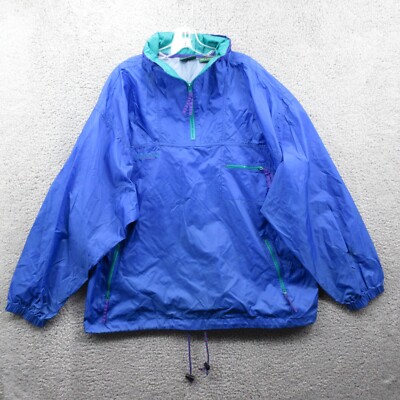 American Eagle Windbreaker Jacket Mens XL Pullover 1/4 Zip Blue Hooded Vintage