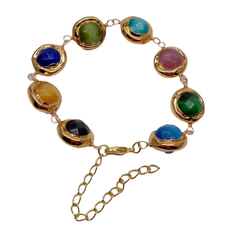 15mm Multi Color Faceted Cat Eye Gold Plated Edge Bracelet 8" eBay