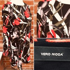 VERA MODA Size 12-14 Black Floral Dress Evening Autumn Wedding Excellent L7