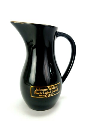 Johnnie Walker Vintage Black Label Scotch Pitcher Wet Bar Gold Trim Man Cave