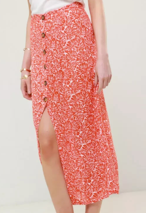 Palm Print Maxi Skirt Urban Bliss UK Sizes 8-16 Coral Orange BNWT RRP £26.99