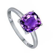4.25ct Simulated Amethyst Solitaire Ring 14K White Gold Plated Sterling Silver