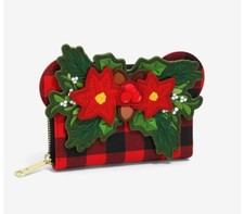 Loungefly Disney Minnie Mouse Christmas Plaid Holiday Small Zip Wallet NWT 