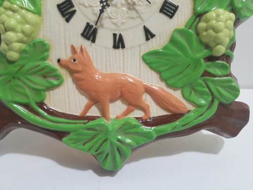 Vintage Holland Form Faux Kuckuck Wanduhr Fuchs und gelber Vogel m. Trauben. Funktioniert - Bild 5 von 18