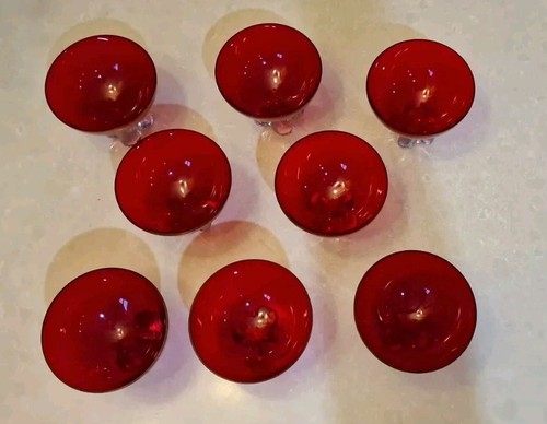 8 copas de vino de pie retorcido de cristal rojo veneciano 1954 antiguas RARAS - Imagen 5 de 17