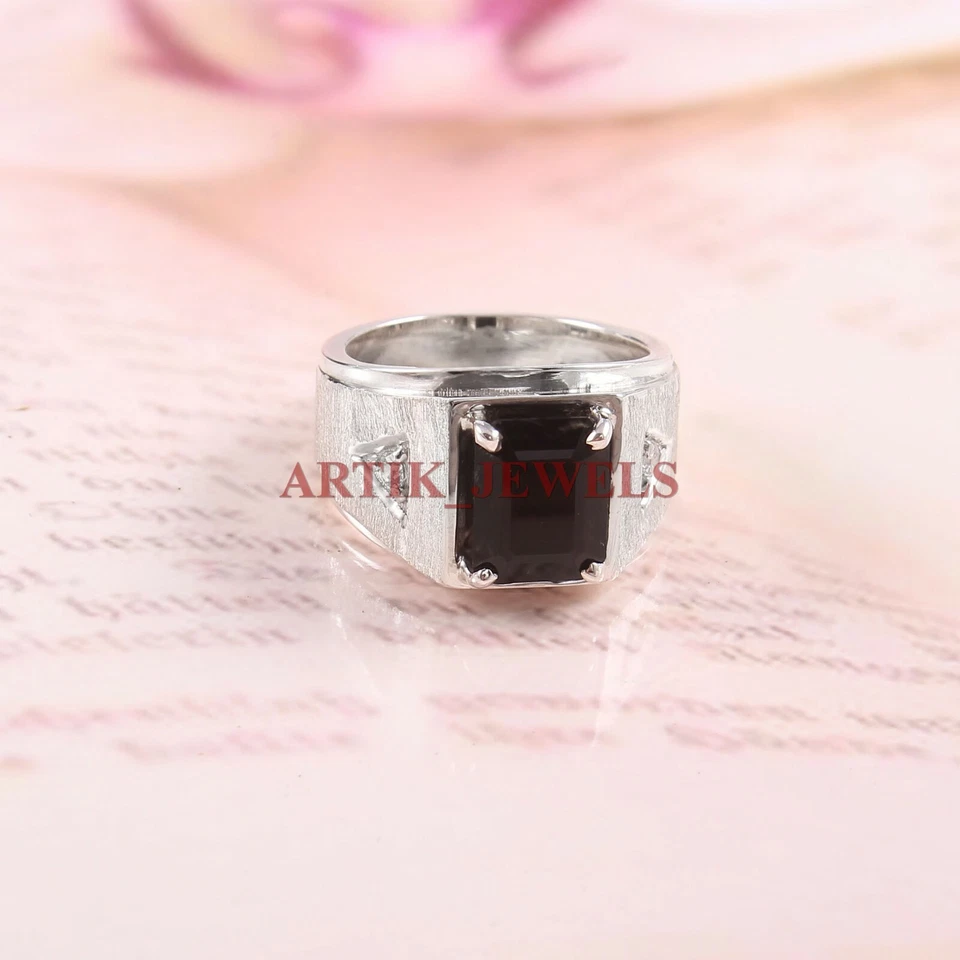 Natürlich Schwarzer Onyx Edelstein Mit 925 Sterlingsilber Ring für Herren #4596 - Bild 3 von 3