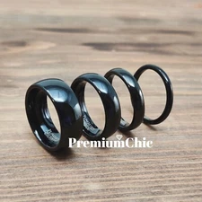 Black Mirror Finish Tungsten Carbide Ring Men's Wedding Engagement Band Ring
