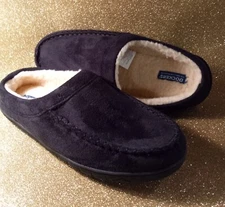 DOCKERS Mens Micro Suede Moccasin Slippers Memory Foam Faux Fur  INDOOR/OUTDOOR