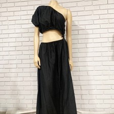 Farm Rio One-Shoulder Asymmetric Cutout Dress in Black - Size Large