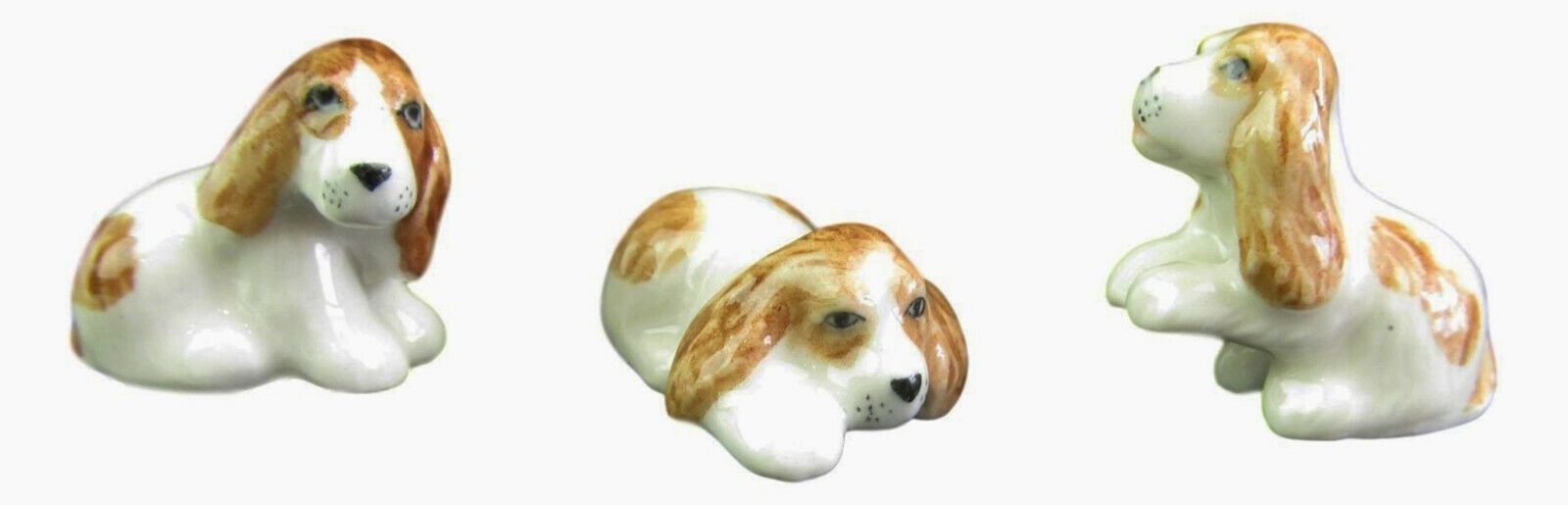 Miniature Porcelain Cocker Spaniel Dog Set/3 Figurine Approx Highest is 2cm HIgh