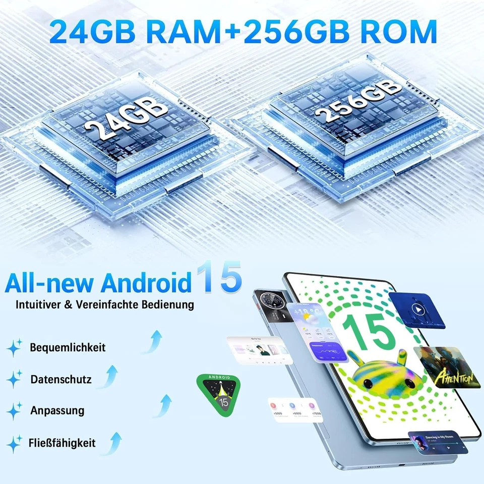 2025 Neu 14 Zoll Tablet Android 15 Pad 24GB+256GB Dual 4G LTE+5G WiFi Gemini AI - Bild 2 von 4