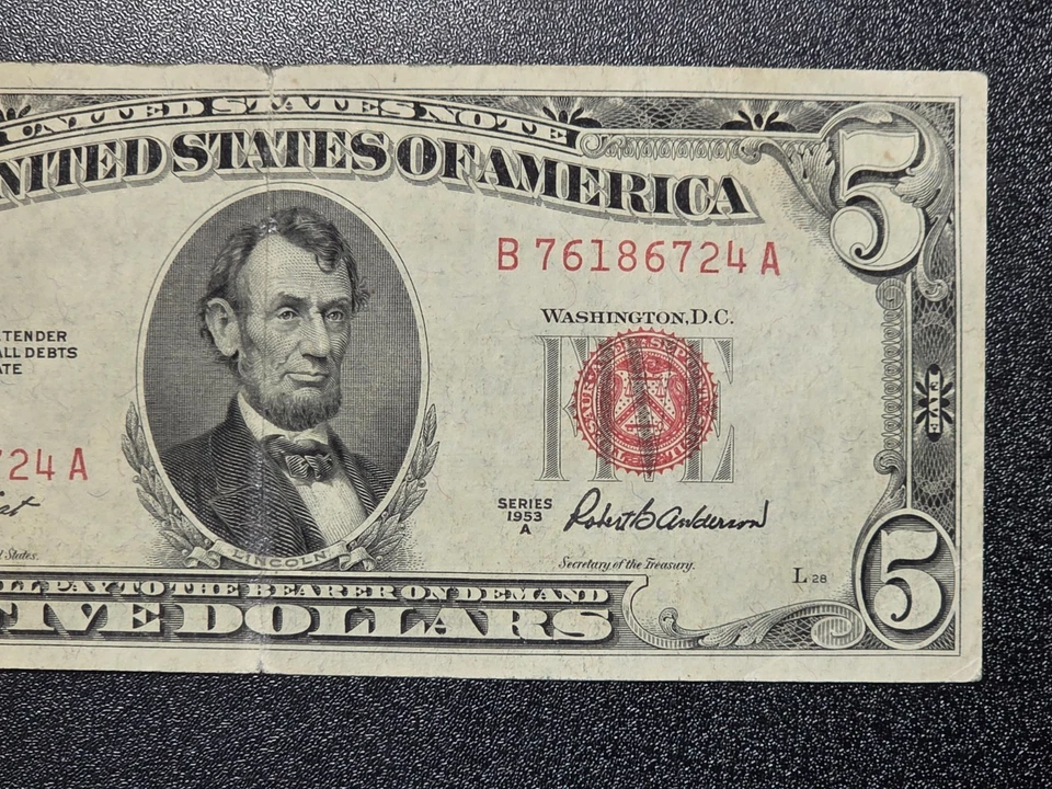 1953 $5 Red Seal Note #724 - Image 3 of 4