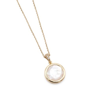 Aquaforte Mother of Pearl CZ Round Pendant Mignon Necklace