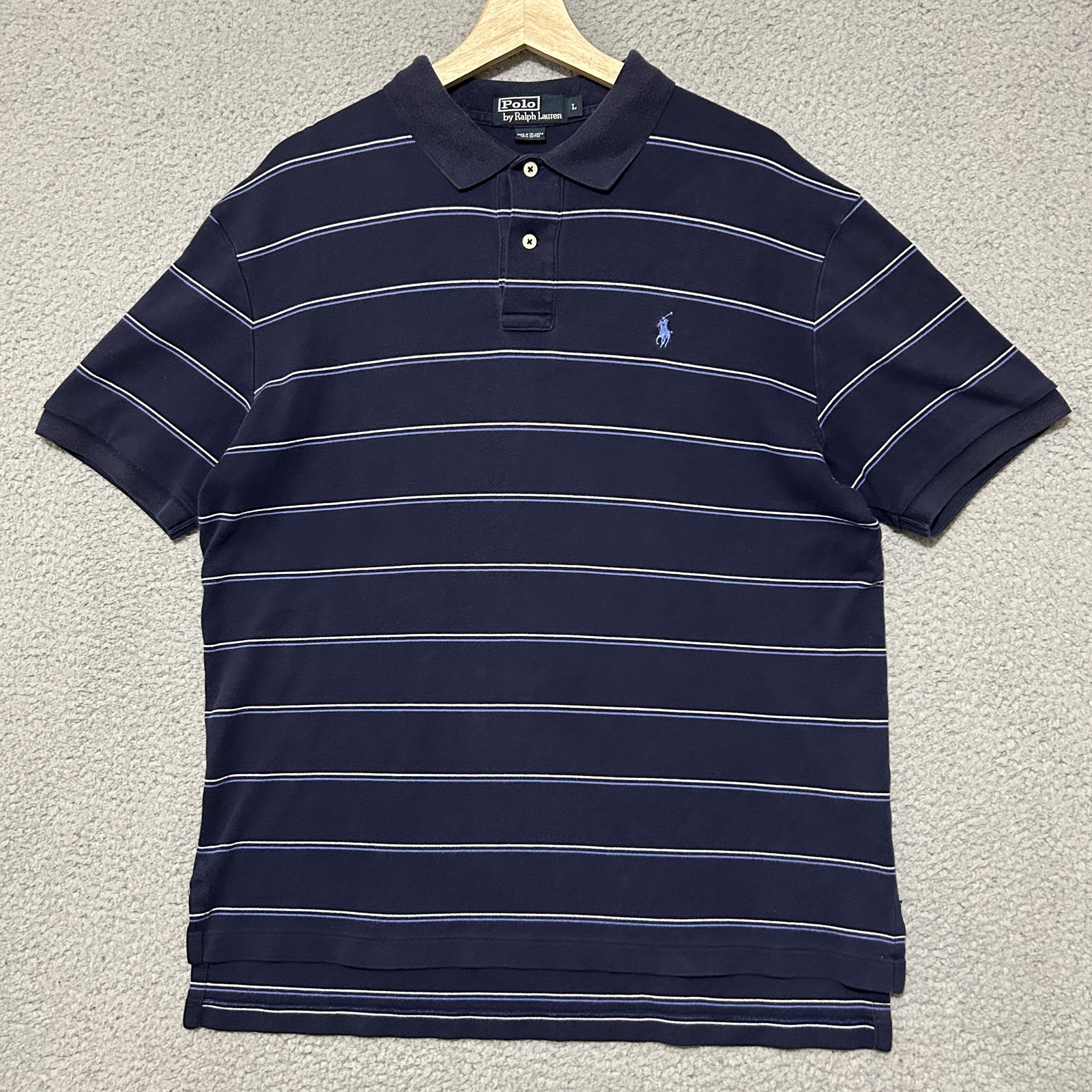 Polo Ralph Lauren camicia uomo grande blu navy a righe manica corta classica pony