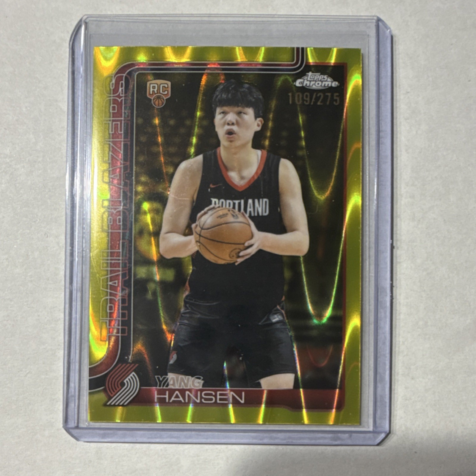 2025 Topps Chrome - Rookie Yang Hansen Trail Blazers #266 Yellow RayWave /275