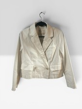 Anthropologie Pilcro Cropped Double Breasted Fray Hem Blazer White S 100 Cotton