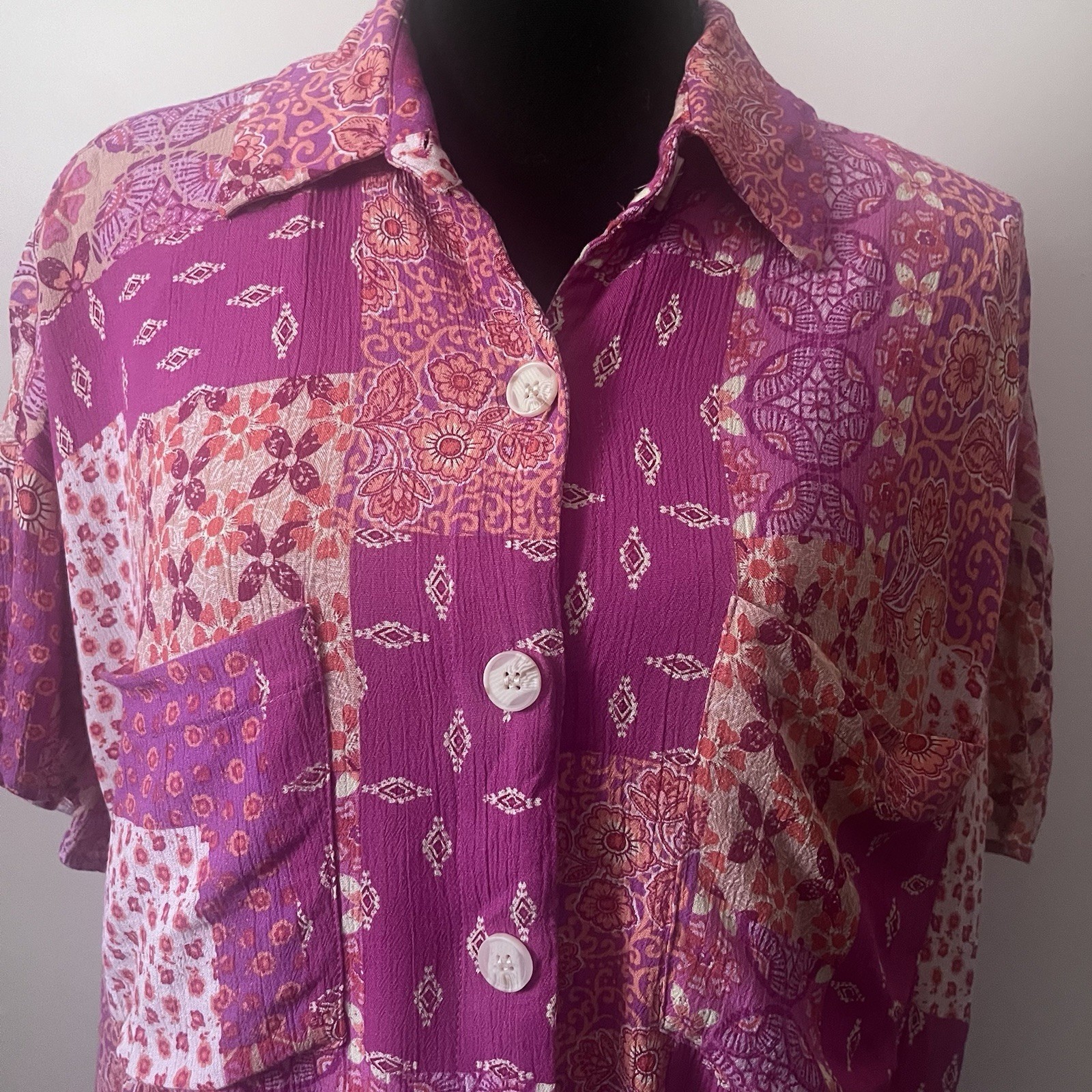 Piper & Scoot Patchwork Cropped Button-Up Top | B… - image 5