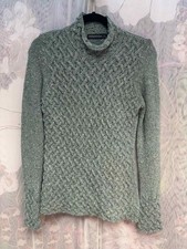 Irelands Eye Wool/Cashmere Blend Trellis Cable Knit Size Medium Teal Sweater