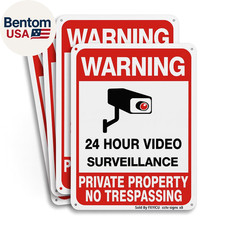Large Private Property No Trespassing Sign, 24 Hour Video Surveillance Sign 10X1