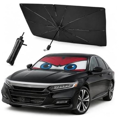 Car Windshield Sun Shade Umbrella, Universal Fit Mid-Large Sedans & Angry Red