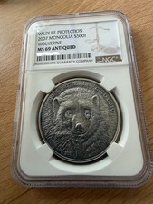2007 Mongolia Wildlife Protection Wolverine gulo S500T 1oz Silver NGC MS69 coin