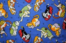1/2 Yard Cats Dogs in Beds on Blue Cotton Flannel Fabric 22" X 44"