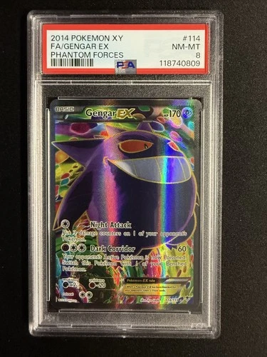 2014 POKEMON XY PHANTOM FORCES #114 FULL ART/GENGAR EX PSA 8