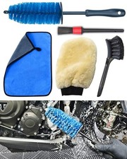 Motorcycle Cleaning Brush Kit, Easy Reach Brush, Wool Wash Mitt, Blue 5 Pack