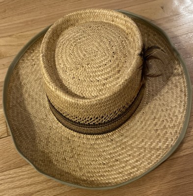 Vento Vintage 1960/70s Men's Straw Hat Feathers 1'' Band, Size Small, Made in USA