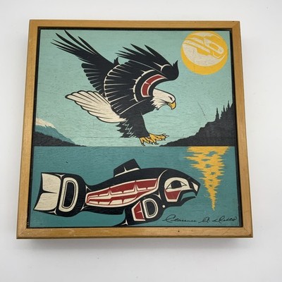 Clarence A Wells signierte Kunstkiste Holz First Nations Nordküste Haida