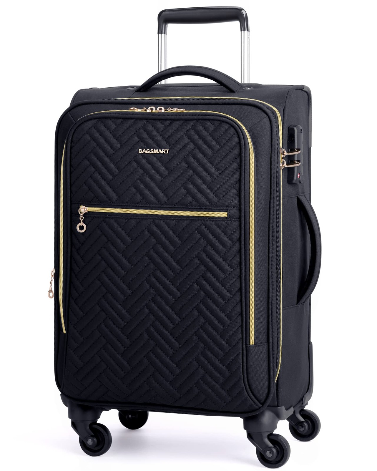 BAGSMART Carry On Luggage 20 Inch,Softside Expandable Suitcase Small, Black