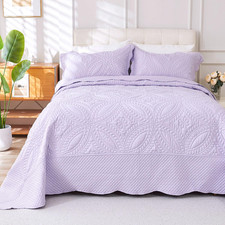 Oversized King Bedspread 128"x120", 3-Piece Lavender Quilt Set, Lightweight All-