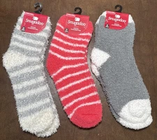 Lot of 3 Pair SNUGADOO  Super Soft Fuzzy Socks Adult One Size Gray Pink Stripes