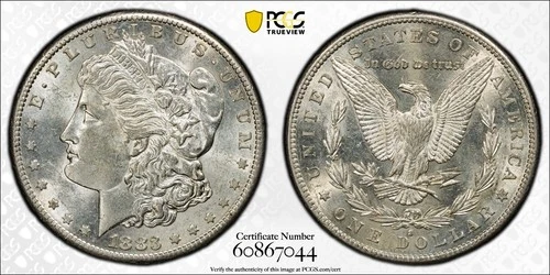 PCGS AU-58, 1883-S MORGAN SILVER DOLLAR. Semi-KEY and beautiful in-hand.