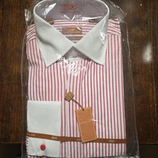 Steven Land Red Pin Stripe Cuff Dress Shirt 100% Cotton DS990 33/33 Szize 15.5