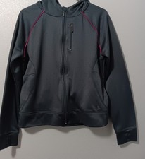 Womens Danskin Now Hooded Zippered Athletic Jacket Gray/Pink Size Large