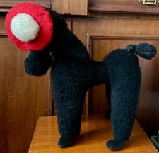 Large Vintage Merrythought Black Poodle In Red Beret