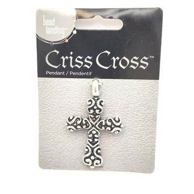 Bead Landing Criss Cross Filigree Swirl Pendant Charm Silver Tone NIP