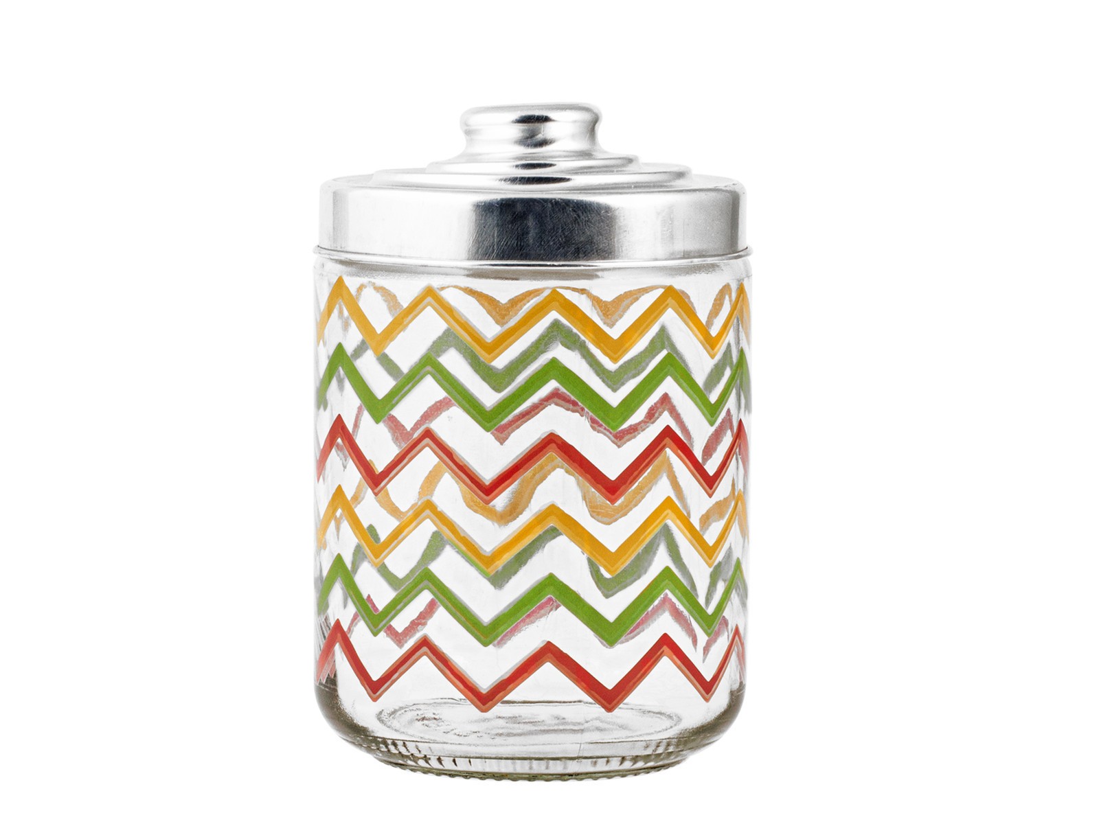 Colored Glass Jar Naxos, Aluminum Lid, 800Cc Red, Orange And