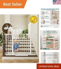30-46" Baby Gate for Stairs, Auto Close Dog Gate for Doorways White  Toddler...