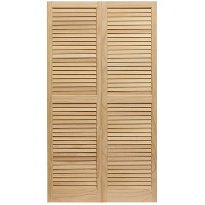 Pair of Pine Louvered Window Shutters, 15'' x 39'', Unfinished