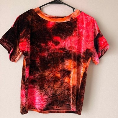 Blue Leopard Crushed Velvet Pink and Brown Short Sleeve Crewneck