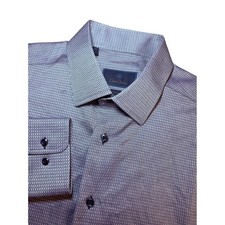David Donahue Trim Fit Dress Shirt Purple Micro Geometric Cotton Men's 17-34/35