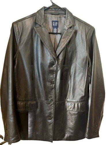 Vtg Gap Leather Jacket Womens Sz Med black Button Fitted Blazer Pockets Y2K 90s