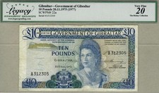 GIBRALTAR: 10 Pounds Banknote, (VF LGC20), P-22a, 20.11.1975, No Reserve!
