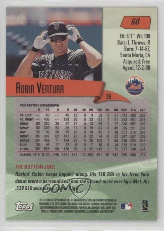 2000 Topps Stadium Club Chrome First Day Issue /100 Robin Ventura #60 - Image 2 of 2