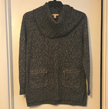 Michael Kors Women's Gray Knit Cowl Neck Pullover Sweater Zip Pockets Small