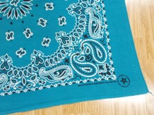 VTG Antique TEAL BLUE CRAFTED WITH PRIDE USA Cotton Biker BANDANA Kerchief Hanky
