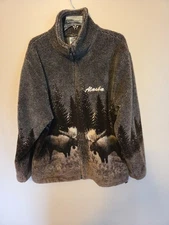 Vintage 90s Alaska Moose Brown Wilderness Full Zip Fleece Jacket USA - Large