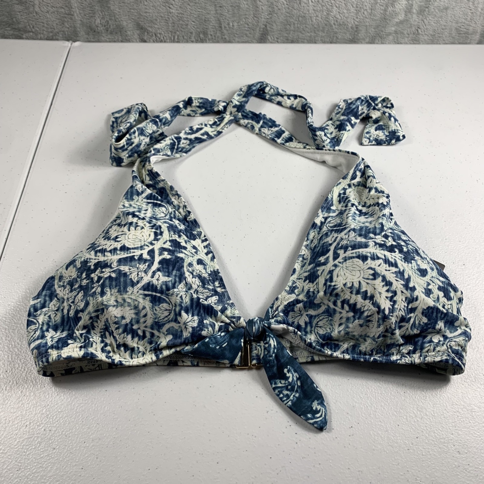 Ralph Lauren Women's Halter Bikini Swim Top Size 12 Floral Print Tie Front NWT